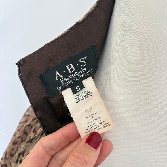 VTG y2k 100% Silk ABS Allen Schwartz Leopard Print Embellished Midi Event Dress - Picture 4 of 6